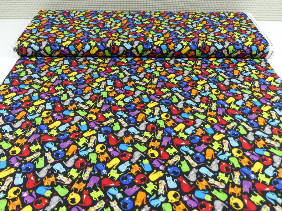Preview: Bunte Katzen mini Baumwollstoff